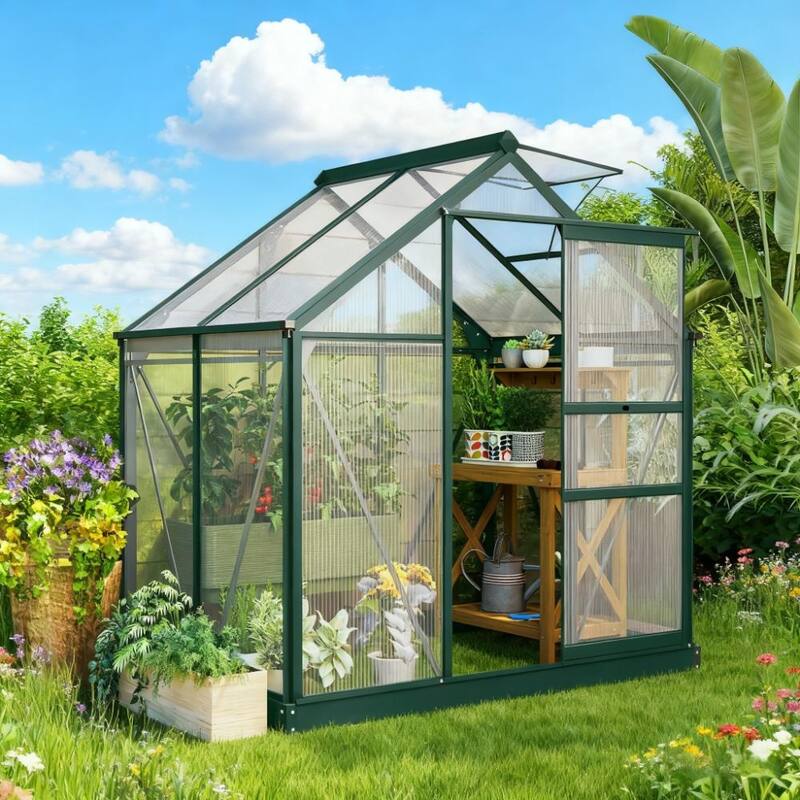 GDFStudio - 6'x4' Outdoor Polycarbonate Greenhouse with Rain Gutter & Roof Vent - Multi - 6'x4'