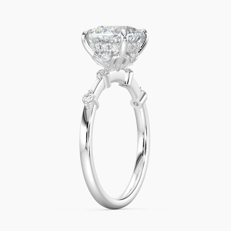 Auriya 14k Gold Petite Diamond Station Cushion Lab Grown Hidden Halo Engagement Ring 1.00 to 5.00 ct. tw.(F-G, VS)