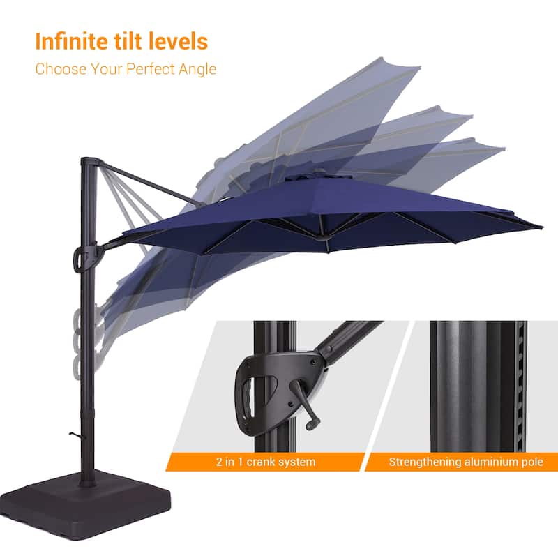 BONOSUKI 11FT Cantilever Patio Offset Umbrella With a Weight Base