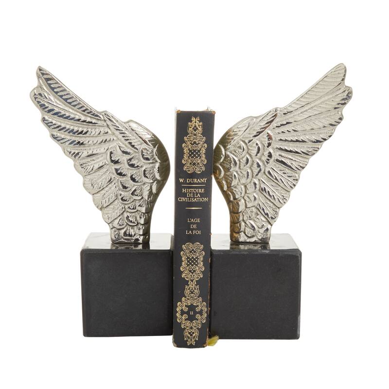 Gold or Silver Aluminum Wings Bird Bookends with Marble Base (Set of 2) - 5 x 3 x 10