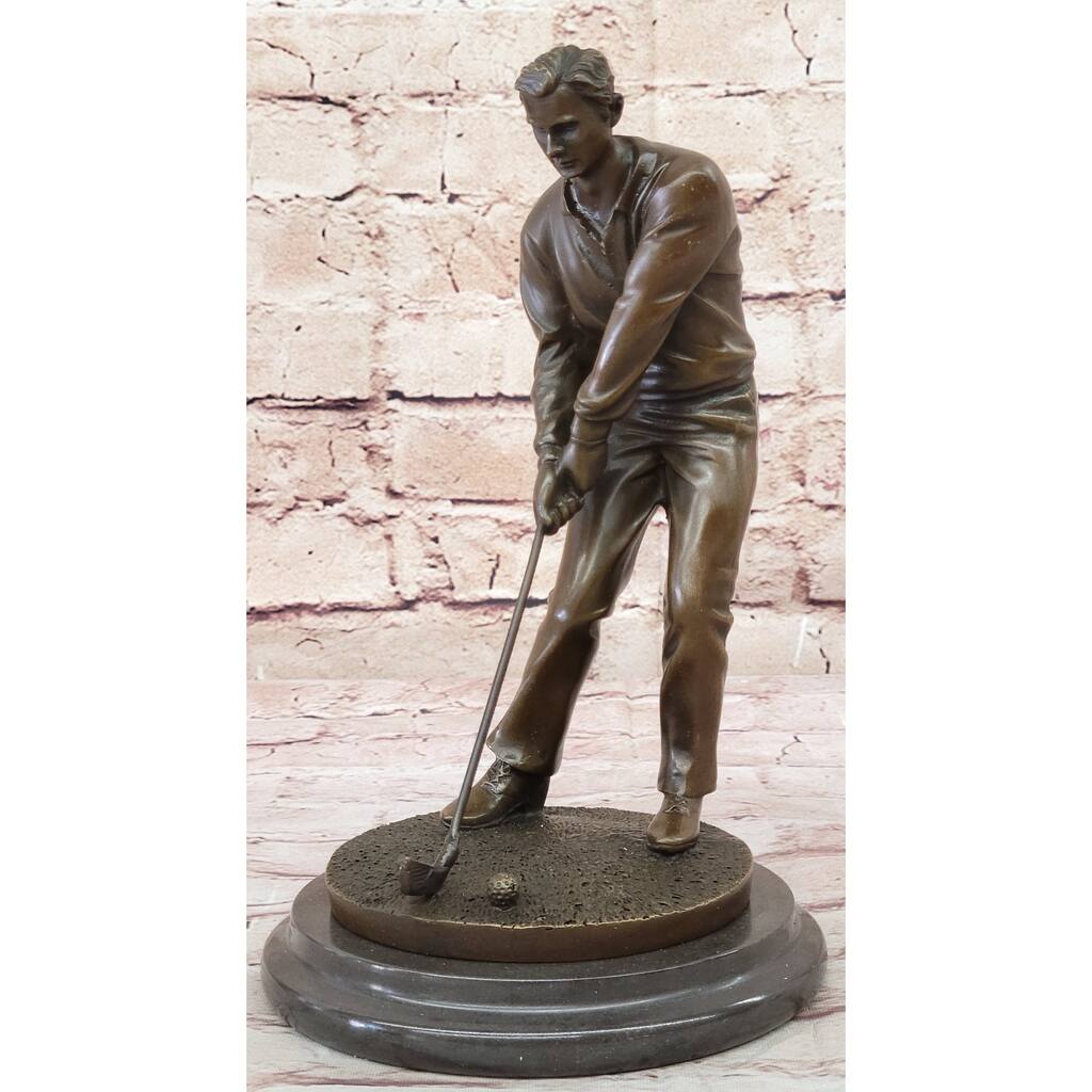 Golfer Playing Golf Bronze Marble Statue Club Trophy Tournament Pga Signed Art