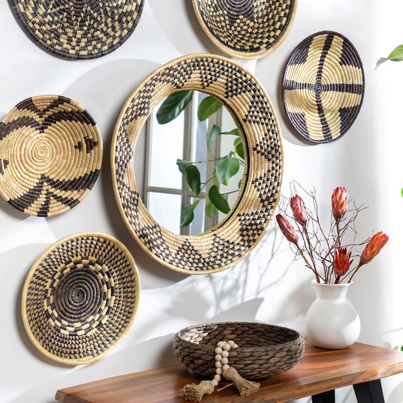 Livabliss Elys Woven Grass Boho Round Mirror