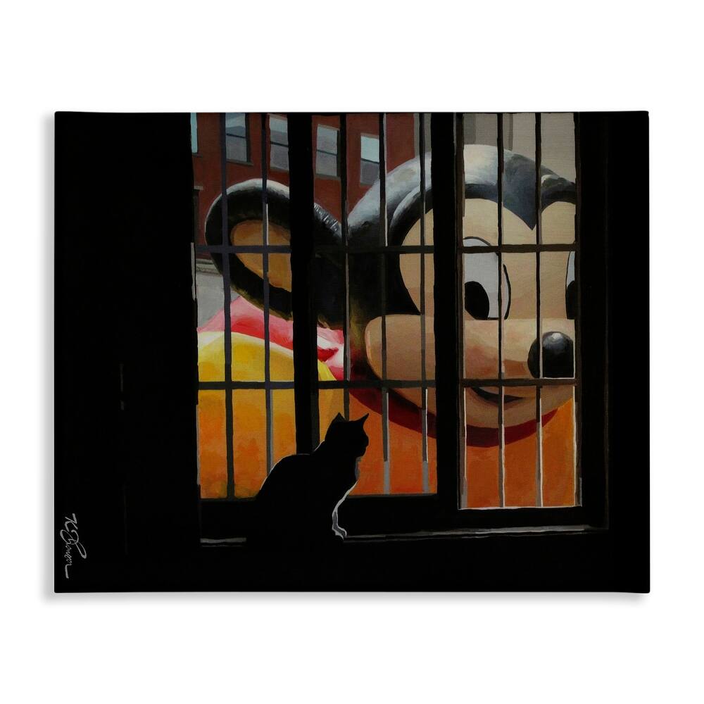 Stupell Mouse Character Peering at Cat Canvas Wall Art Design By Keith Thomson