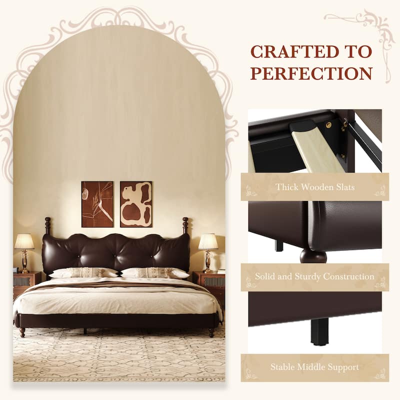 Christopher Knight Home - Eno Modern PU Leather Upholstered Platform Bed Frame with Wood Bedposts, No Box Spring Needed