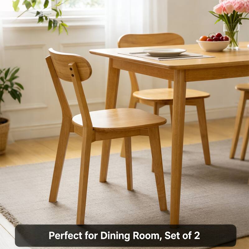 100% Solid Wood Dining Chairs Set of 2, Mid Century Modern Dining Chairs with Curved Backrest, for Dining Room