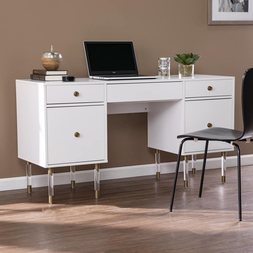 HomeRoots 55" White Writing Desk With Four Drawers