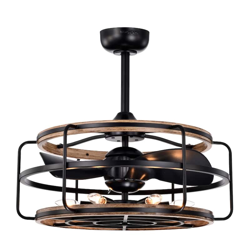 Amable 26 Inch Farmhouse and Industrial Style Matte Black Finish Lighted Ceiling Fandelier with Remote