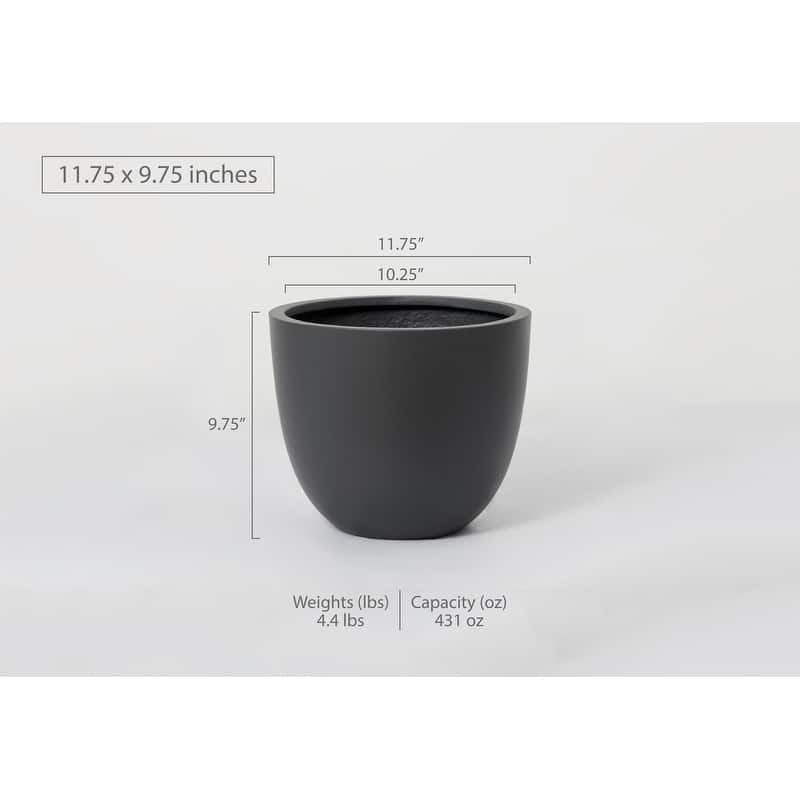 Indoor/Outdoor Large Nordic Minimalist Fiberstone Lightweight Round Planter Pot - 17, 14, 11 inch Matte Finish - 9.75 In. H x 11.75 In. W x 11.75 In. L - Charcoal
