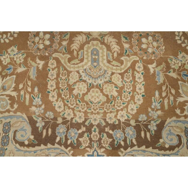 Hand Knotted Oriental 100% Wool Carpet Traditional Floral Brown Kerman Area Rug - 12' 11'' X 9' 6''