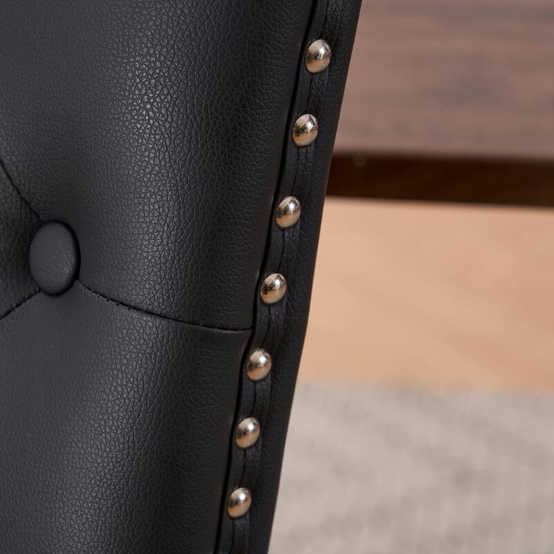 Faux Leather Dining Chair With Elegant Nailhead Accents, Diamond-Button Tufted Back (Set of 2).