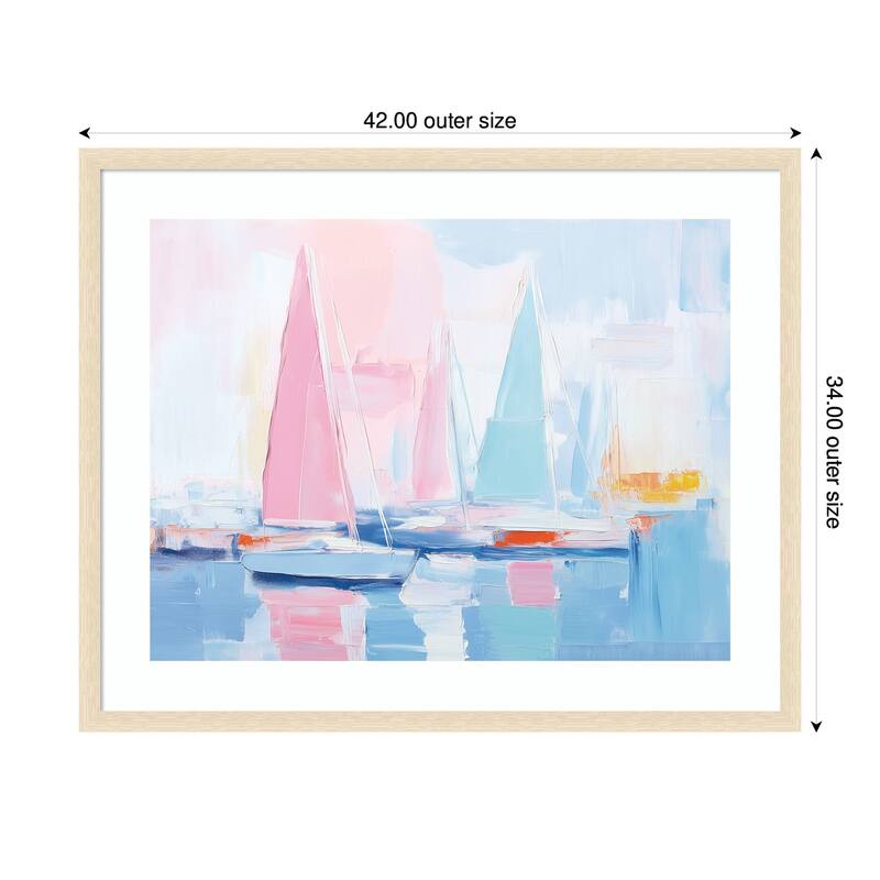 Kate and Laurel Framed Art Abstract Sailboat Harbor Landscape by The Creative Bunch Studio