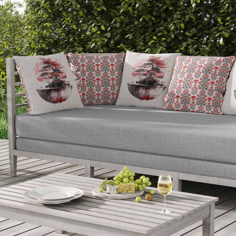 Blossom Bliss Bodhi Indoor/Outdoor Reversible Throw Pillow Pink and Red