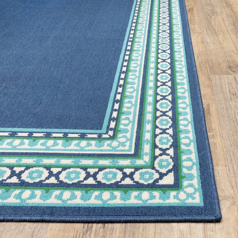 Style Haven Martinque Green Bordered Navy Indoor/ Outdoor Area Rug~