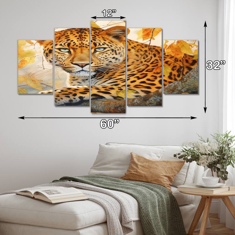 Designart "Leopard Grace I" Animals Multipanel Canvas Print set