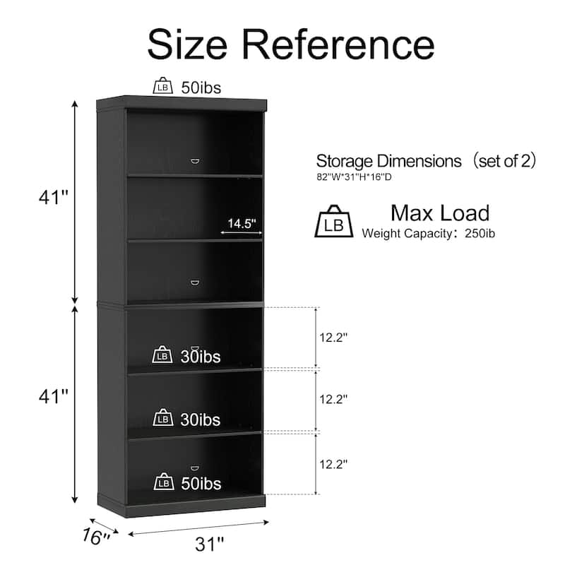 82" Solid Wood 6-Shelf Bookcase Storage with Display Shelf