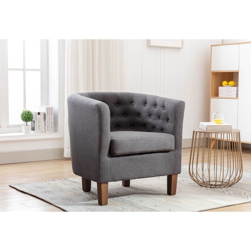 Porthos Home Kady Fabric Barrel Accent Chair with Rubberwood Legs