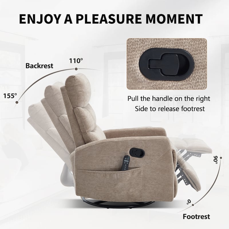 360° Swivel Rocking Recliner with Heat & Massage in Chenille Fabric