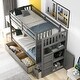 preview thumbnail 22 of 29, Twin Over Full/Twin Bunk Bed with Storage Shelves & Drawers, Wood Bunk Bed Frame with Safety Guardrails, Convertible Bottom Bed