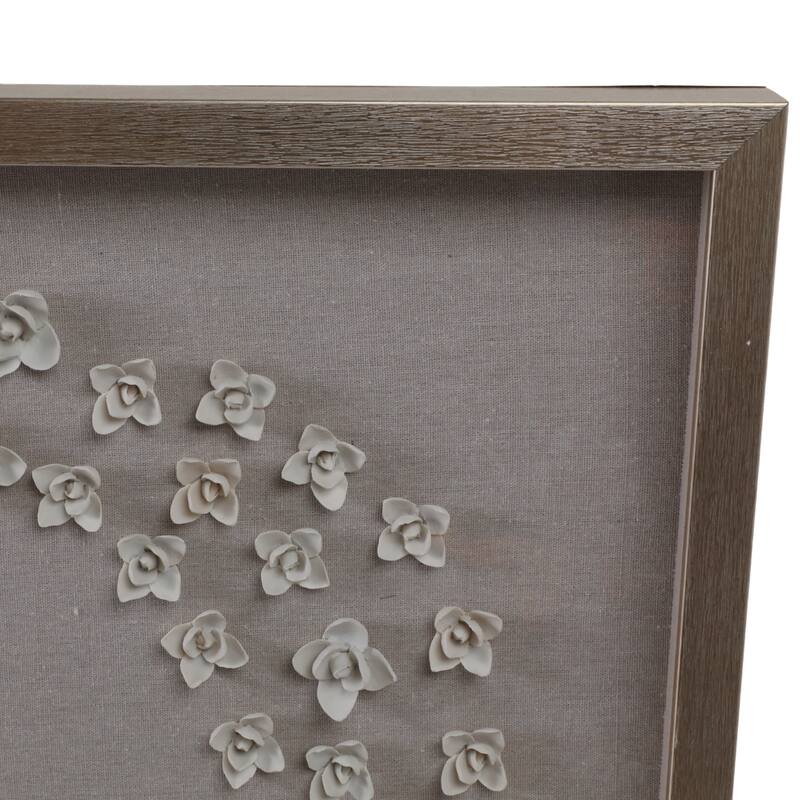 Resin Canvas Art Circular 3D Floral Framed Wall Decor - 30" Gray