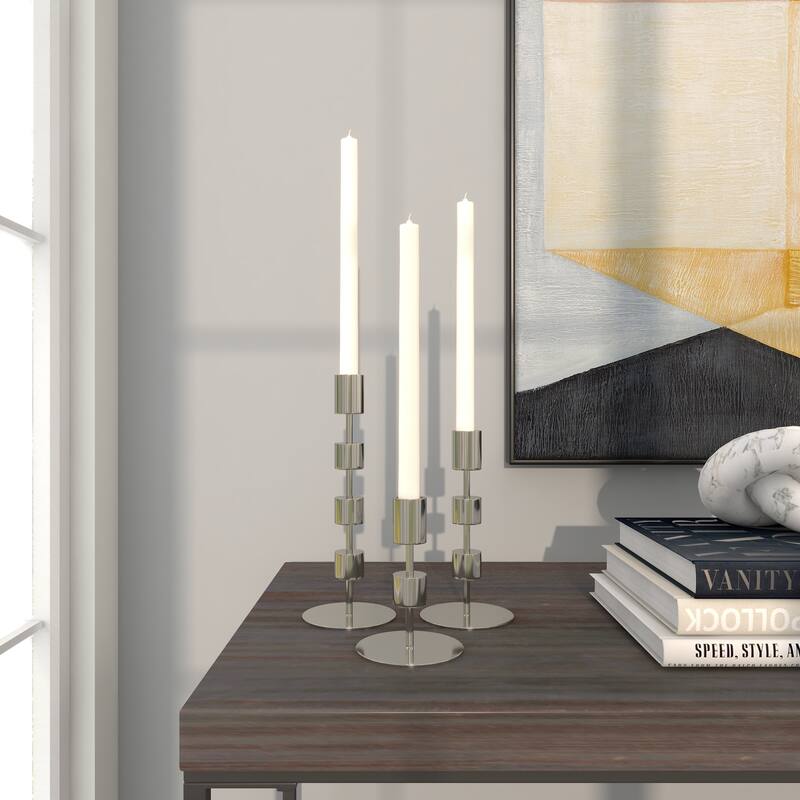 Aluminum Metal Abstract Floating Block Decorative Candle Holder with Rounded Base - Set of 3 Silver or Gold - Roche River Decor