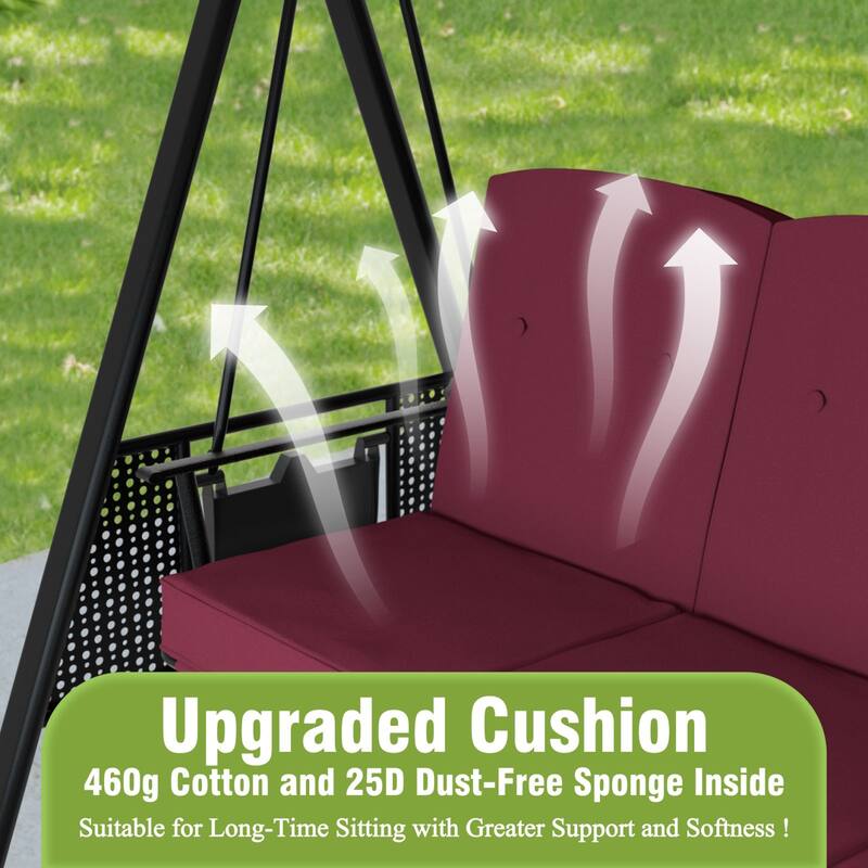 VEIKOUS 3-Seat 2-in-1 Convertible Patio Porch Swing with Adjustable Canopy Swing and Cushion