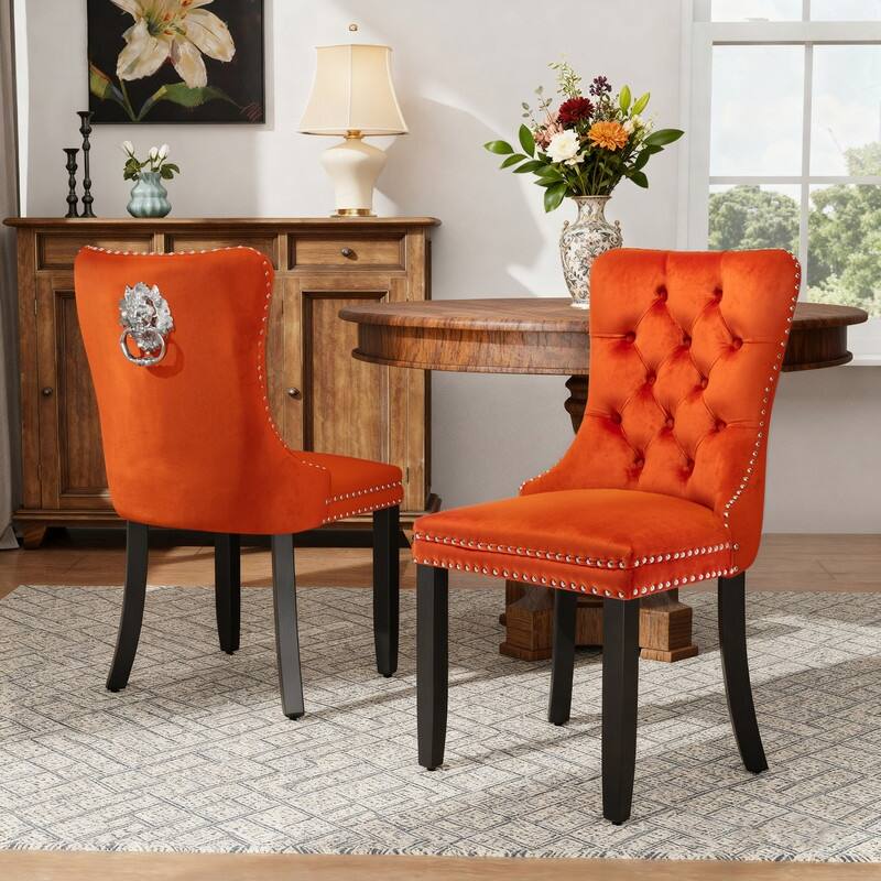 High-end Tufted Velvet Upholstered Nailhead Dining Chair Set of 4