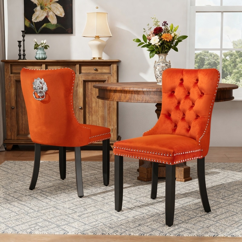 High-end Tufted Velvet Upholstered Nailhead Dining Chair Set of 6