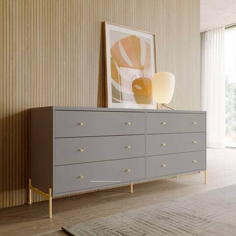 Manhattan Comfort Jasper 71.65" Double Dresser with Steel Gold Legs