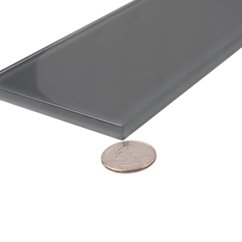 Apollo tile 4" x 16" Colorway Glossy Coin Gray Glass Tile (5.33 sq ft/case) - 12 Pack