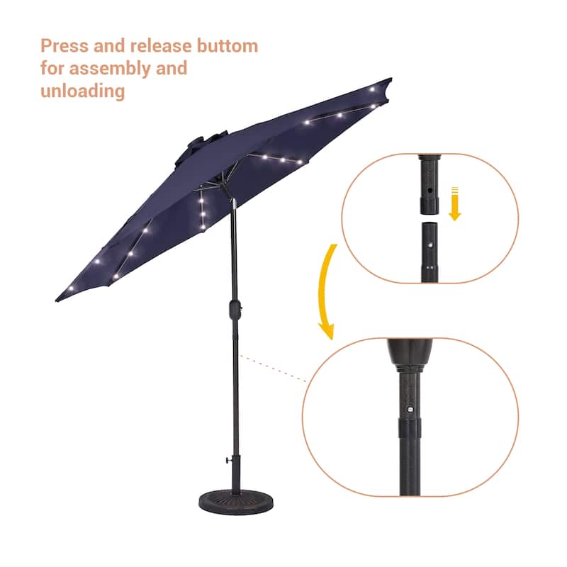 LIVOOSUN LED 9ft Patio Umbrella Market Umbrella Steel Tilt w/Crank