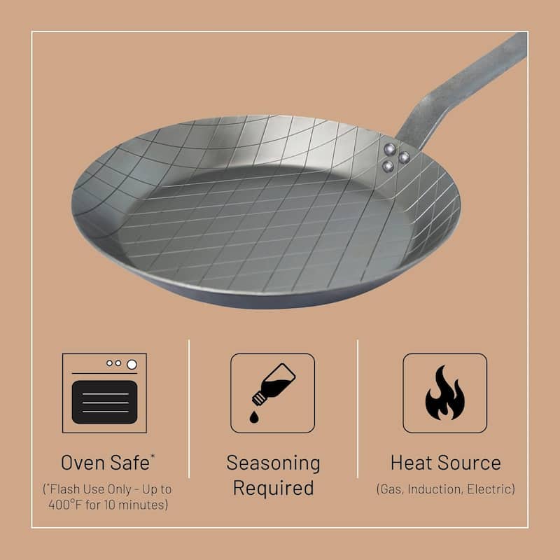 5616.28 Mineral B Round Carbon Steel Steak Fry Pan, Nonstick, 11 inches