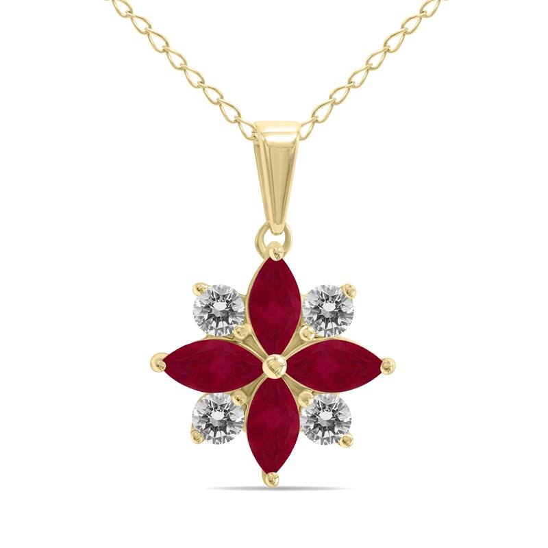 Marquee Jewels 3/4 Carat TW Ruby and Diamond Flower Pendant in 10K Yellow Gold