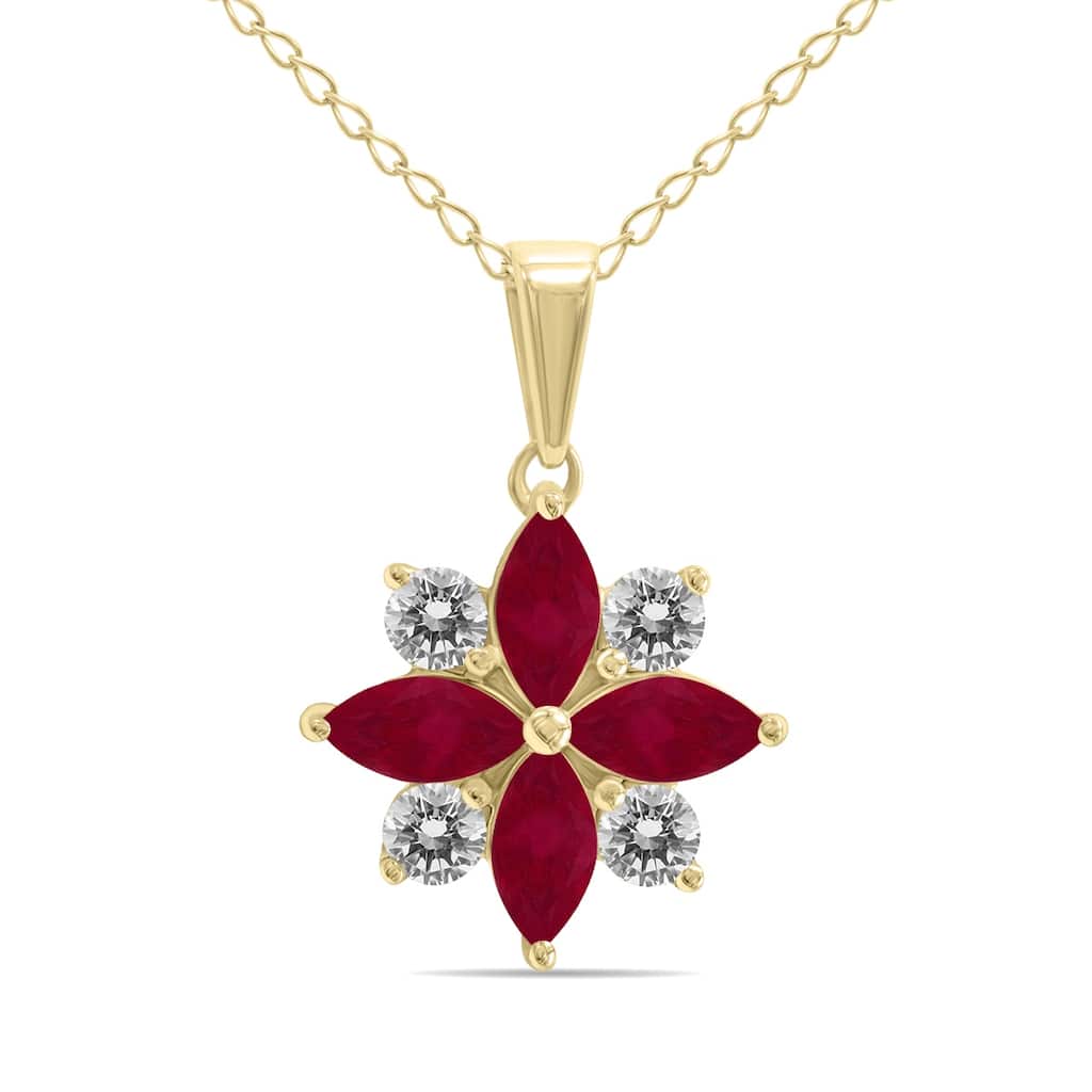 Marquee Jewels 3/4 Carat TW Ruby and Diamond Flower Pendant in 10K Yellow Gold