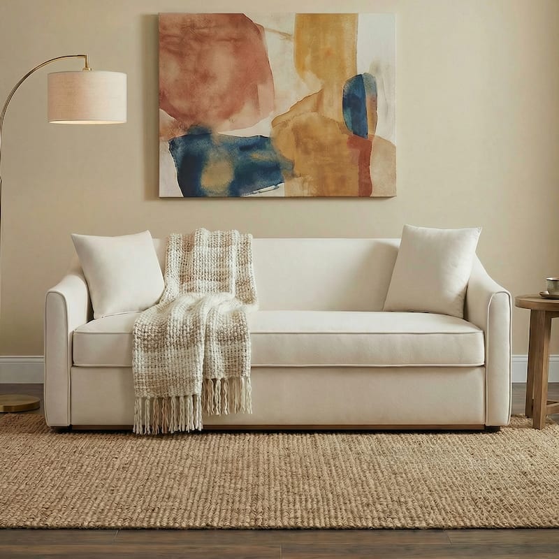 Christopher Knight Home - Rowan Modern 75.78" Chenille Upholstered 3-Seater Sofa with Solid Wood Legs & Throw Pillows