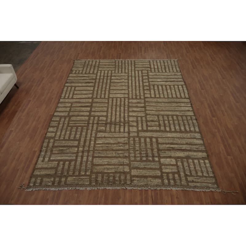 Hand Knotted Oriental 100% Wool Carpet Modern All-Over Brown Moroccan Area Rug - 13' 10'' X 10' 0''