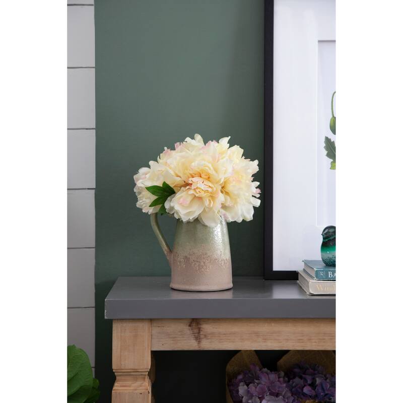 Artificial Peony Flowers 14 Inch White and Pink 4 Pack Real Touch - White+Pink