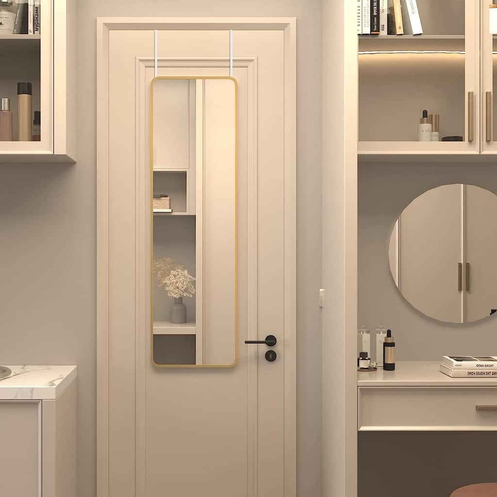 47 X 14in Door Mirror Or Bathroom Mirror And The Brushed Frame Of Door Mirror Is Premium Anti-Rust Aluminum Alloy