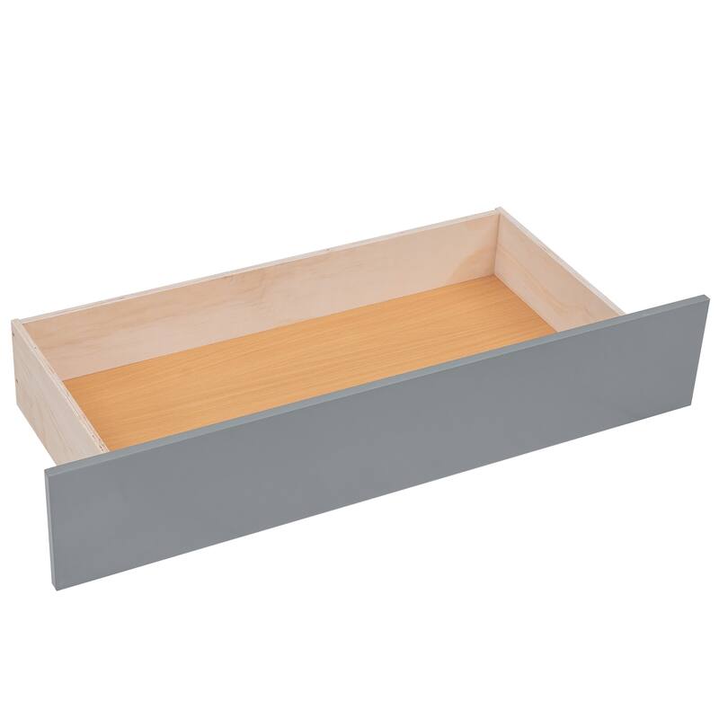 Queen Size Platform Bed with LED Headboard & 2 Drawers & Trundle, Grey