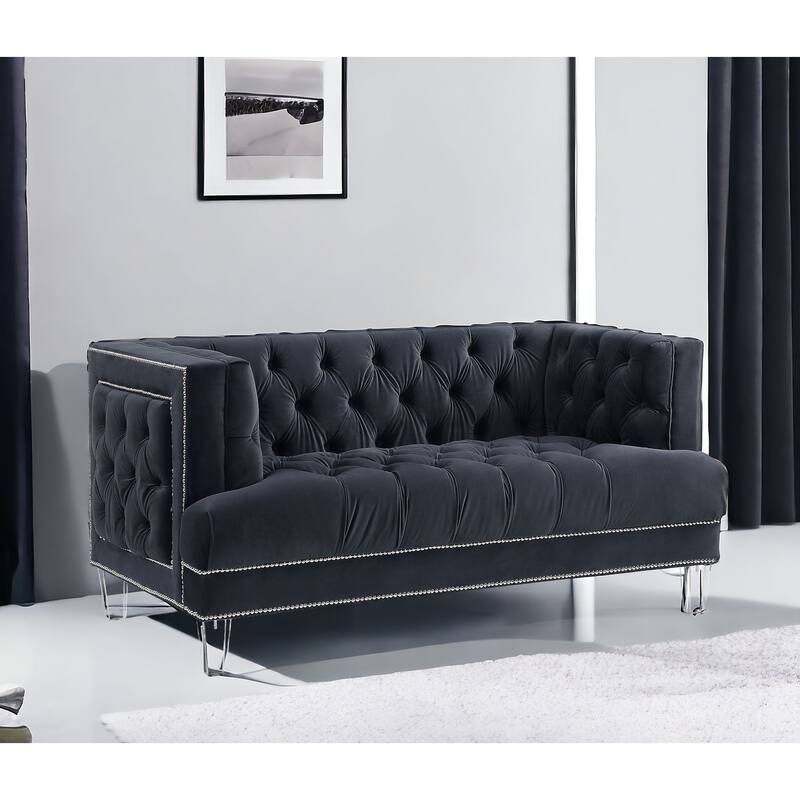 HomeRoots 64" Charcoal And Silver Velvet Loveseat - Black