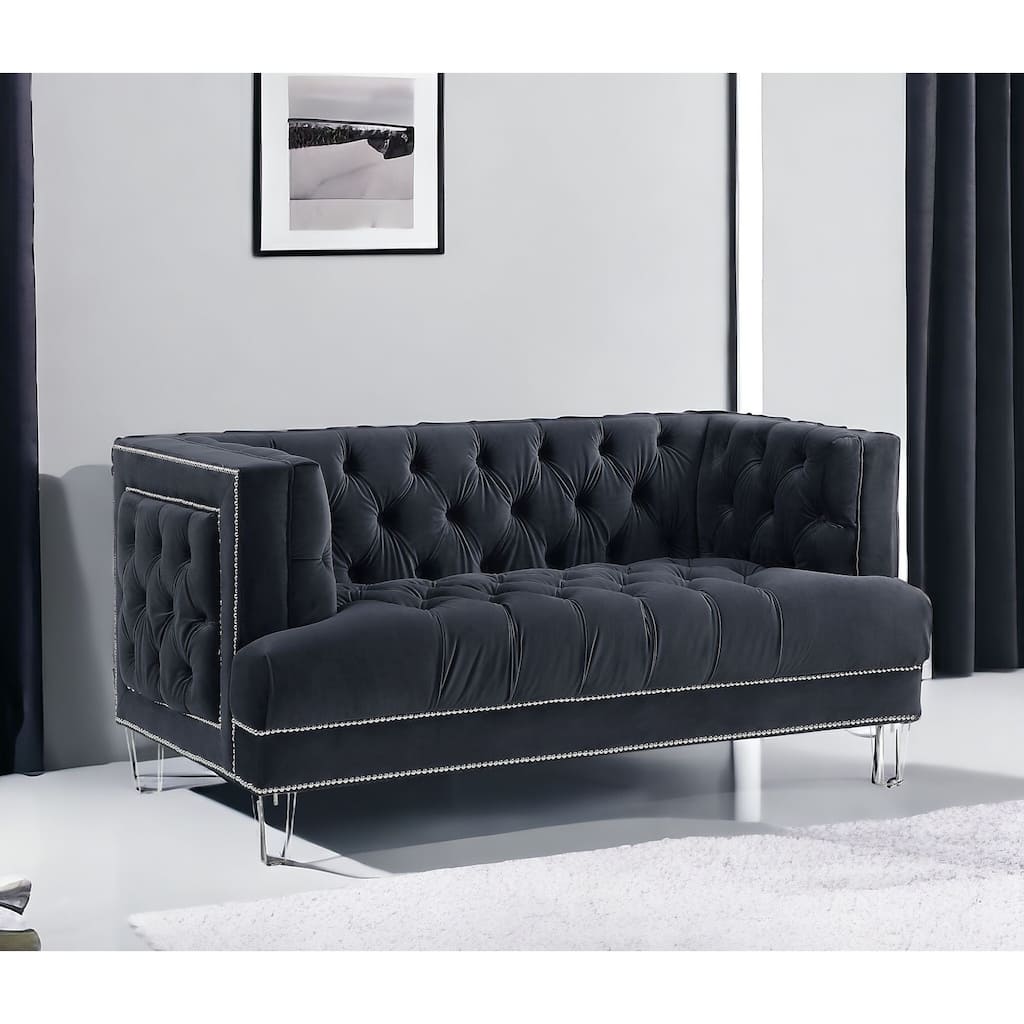 HomeRoots 64" Charcoal And Silver Velvet Loveseat