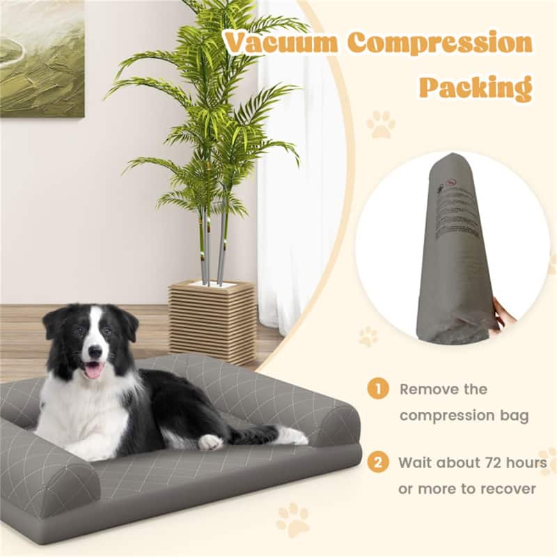 36" Orthopedic Dog Bed, Egg-Foam Dog Crate Bed With 3-Side Bolster And Removable Washable Bed Cover - 36" x 27" x 7"
