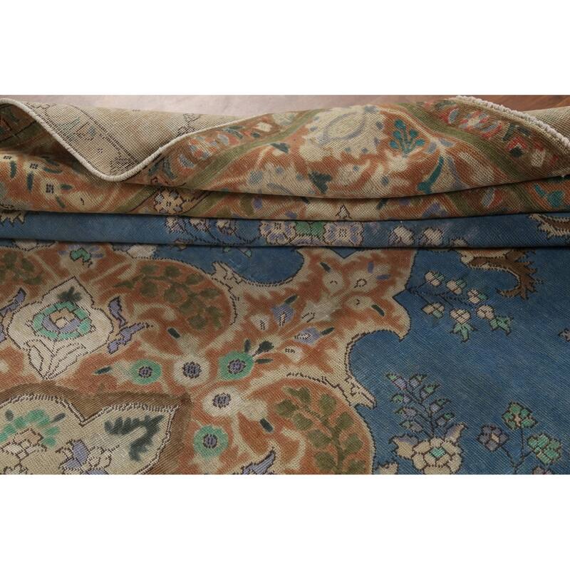 Blue Tabriz Persian Vintage Rug Hand-Knotted Wool Carpet - 9'6"x 12'9"