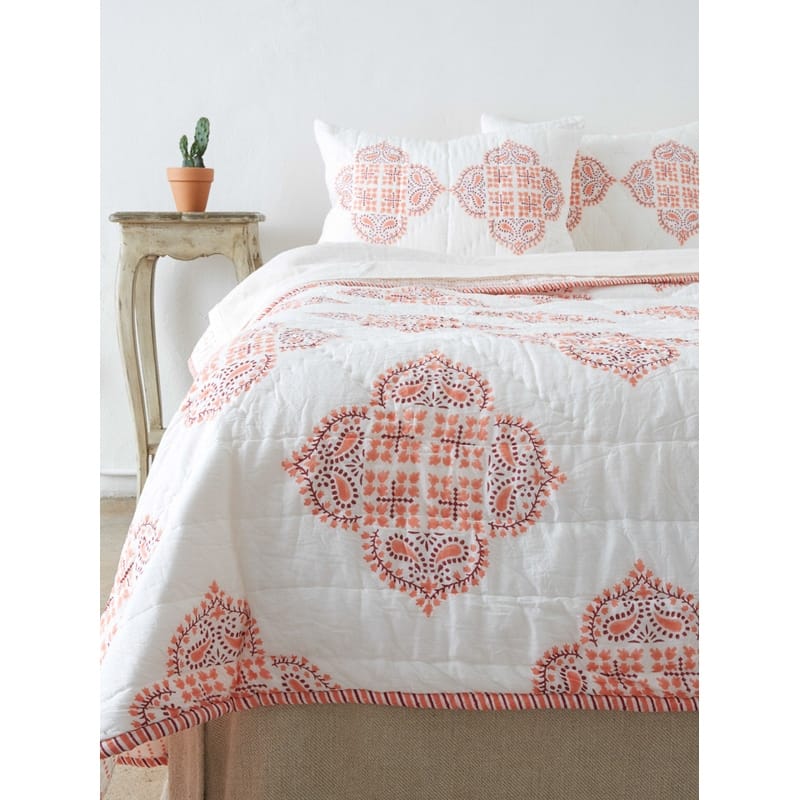 Gabriella Peach Cotton Quilt Set