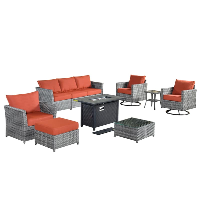 XIZZI 10-piece Patio Wicker Furniture Set with Fire Pit
