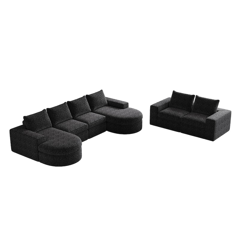Roomfitters 99" Modern Chenille Cloud Curved Sectional Sofa with Chaise, L-Shaped Couch, for Living Room or Apartment