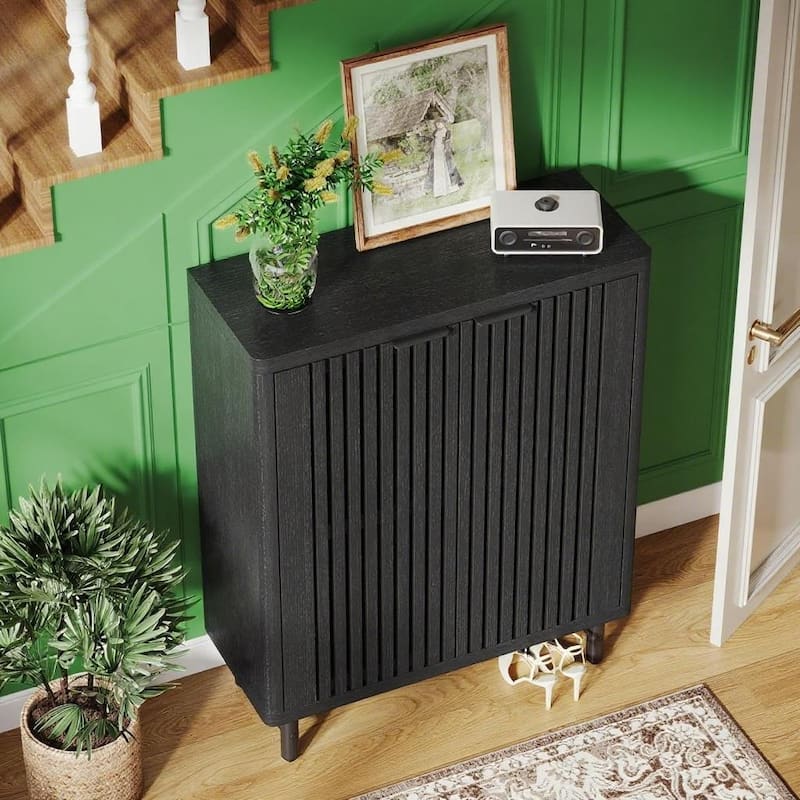 Versatile 6 Tier Shoe Cabinet with Adjustable Shelves Dual Louver Doors Wide Countertop - 33.46" x 13.78" x 43.31"