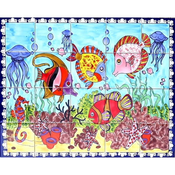 30in x 24in Aquarium Fish Backsplash 20pc Tile Ceramic Wall Mural Bed