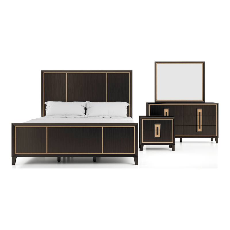 Furniture of America Nyx Modern 4-Piece Espresso Solid Wood Queen Panel Bedroom Set