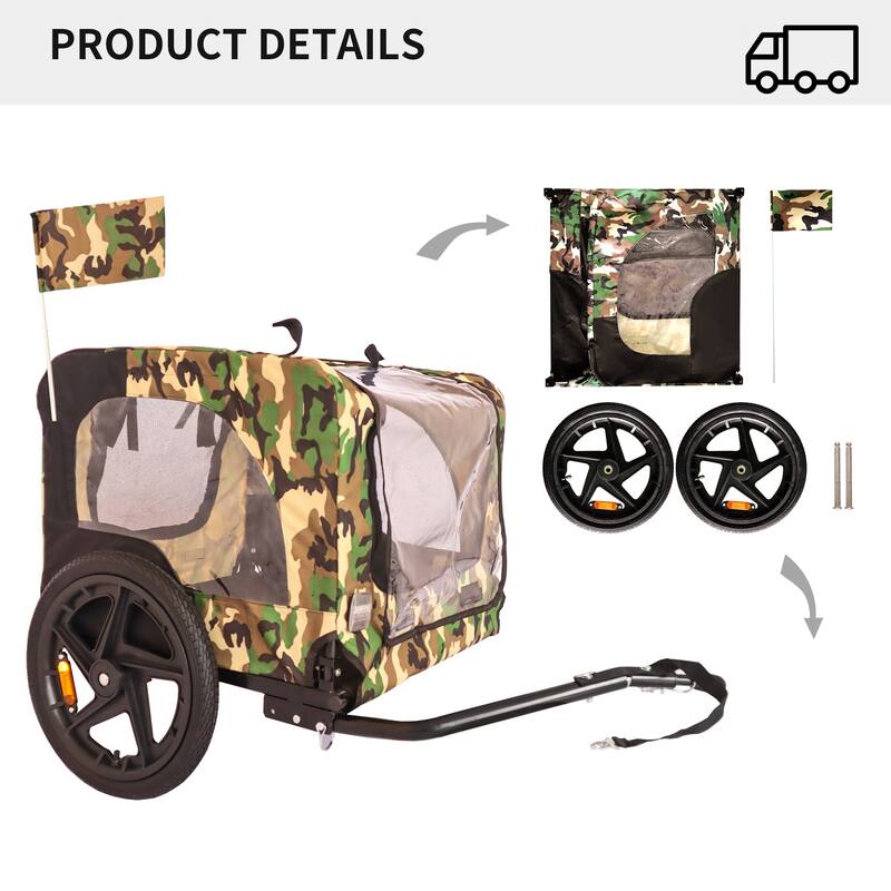 Foldable Dog Bike Trailer with Steel Frame, 16-Inch Wheels, and 88lb Capacity