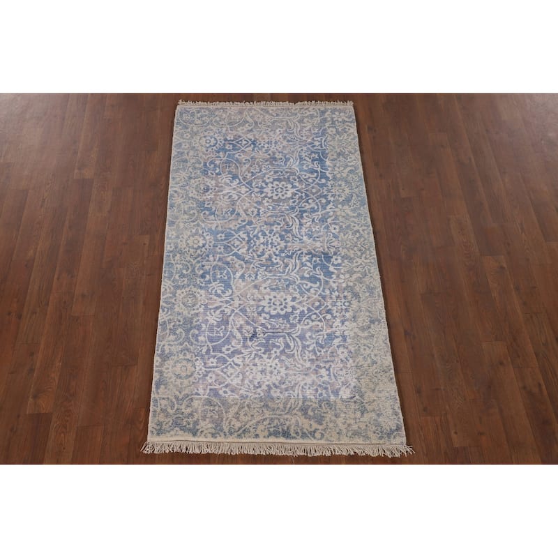 Blue Abstract Modern Accent Rug Handmade Wool Carpet - 2'8"x 5'0"